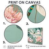 Retro Illustration Of Dragonfly Green Pink - Dragonfly Canvas Wall Art