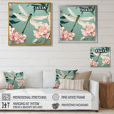 Retro Illustration Of Dragonfly Green Pink - Dragonfly Canvas Wall Art