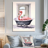Pink Flamingo In Bathtub - Flamingo Bedroom Wall Art