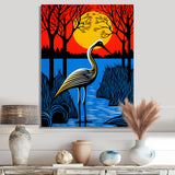 Stork By The Full Moon River - Pelican Canvas Wall Art