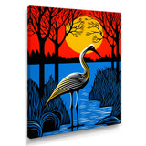 Stork By The Full Moon River - Pelican Canvas Wall Art
