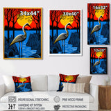 Stork By The Full Moon River - Pelican Canvas Wall Art