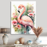 Pink Flamingo Floral Watercolor - Flamingo Wall Art Prints