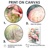 Pink Flamingo Floral Watercolor - Flamingo Wall Art Prints