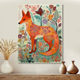 Boho Fox In Flower Forest - Orange Fox Wall Art