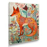 Boho Fox In Flower Forest - Orange Fox Wall Art