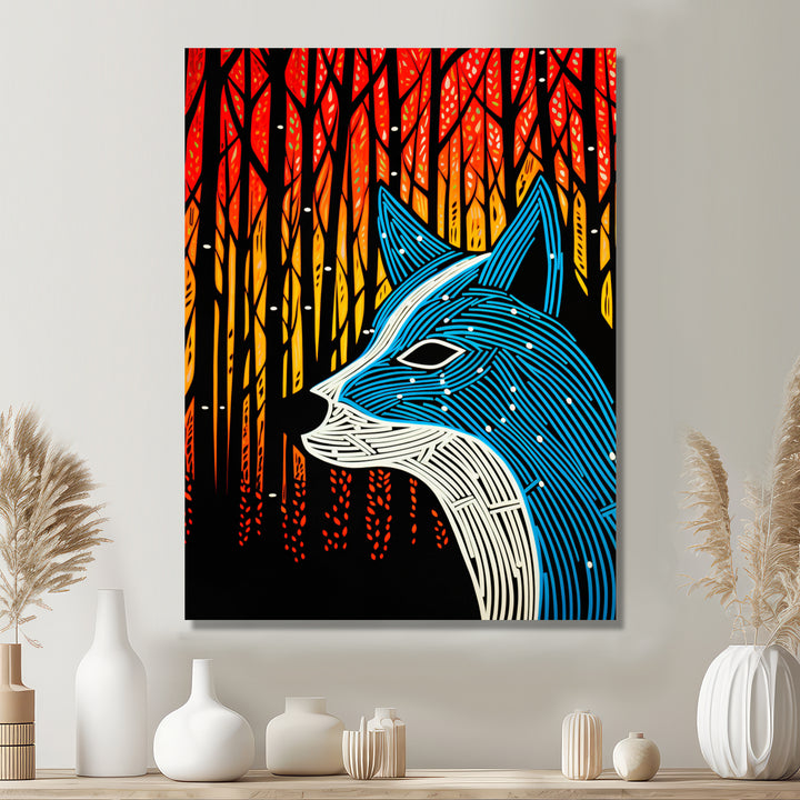 Minimal Fox Hunting In The Forest - Fox Framed Canvas Art
