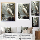 White Heron Looking For River Pray - Heron Framed Canvas Art