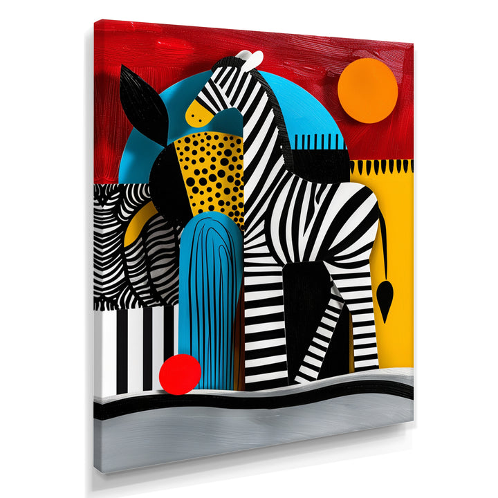 Playful Zebra Geometric Retro Abstract - Zebra Home Decor Art