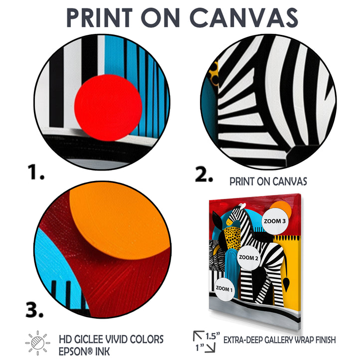 Playful Zebra Geometric Retro Abstract - Zebra Home Decor Art