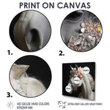 Glamorous White Horse With Pink Flowers - Horse Canvas Wall Art