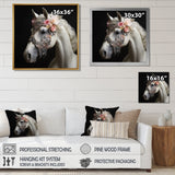 Glamorous White Horse With Pink Flowers - Horse Canvas Wall Art