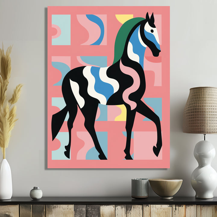 Gracious Black Horse Retro Illustration - Horse Wall Decor
