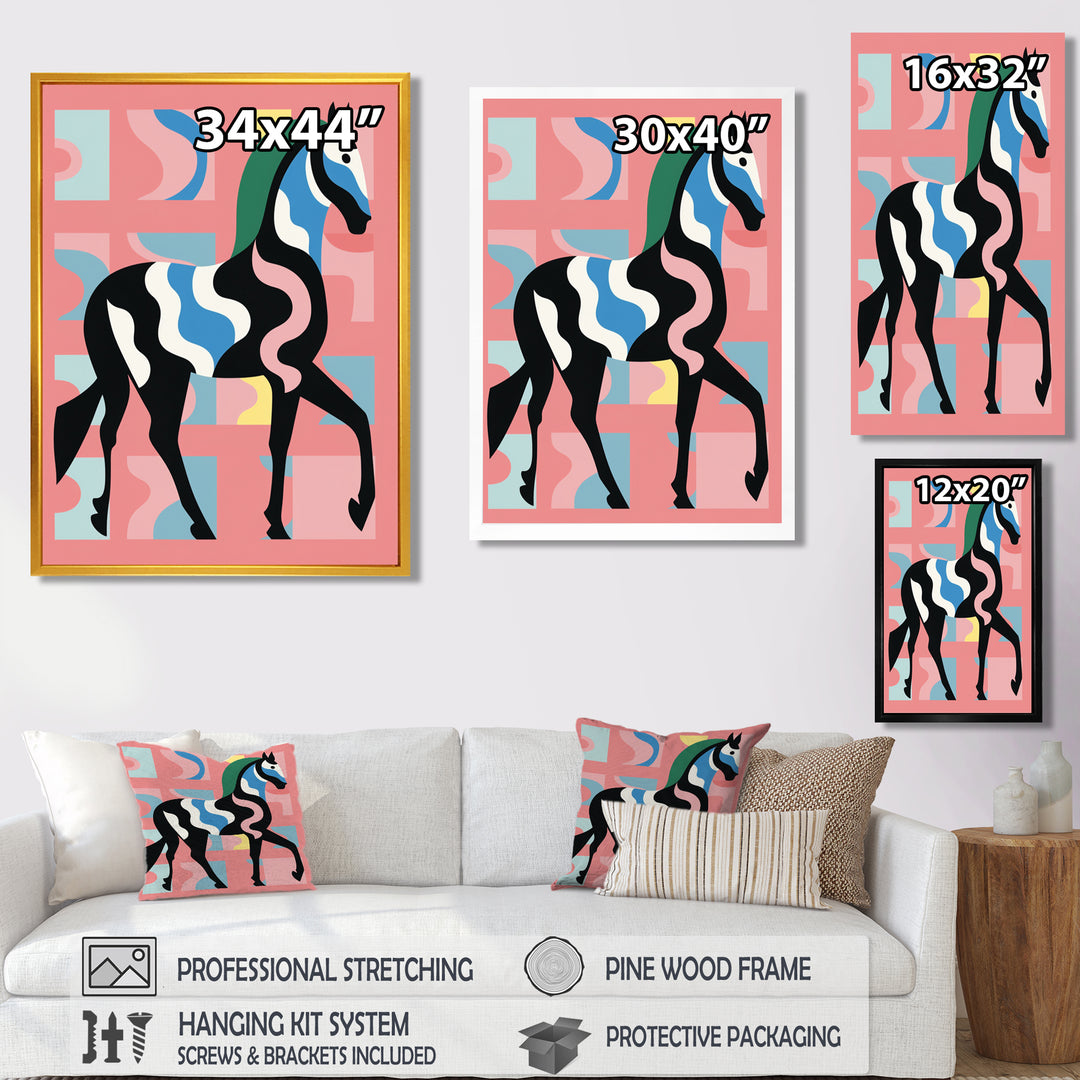 Gracious Black Horse Retro Illustration - Horse Wall Decor