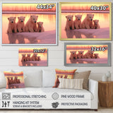 Four Adorable Polar Bears Pink Sunset - Bear Landscape Living Room Wall Art