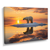 Polar Bear On Iceberg Pink Sunset - Bear Landscape Bedroom Wall Art