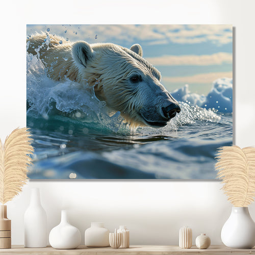 Polar Bear Swimming In Artic Sea - Bear Canvas Wall Art