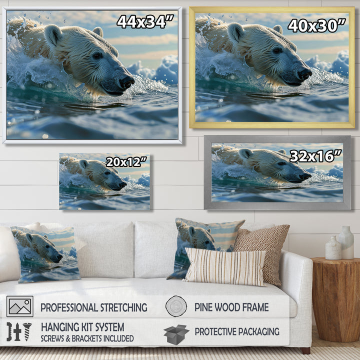 Polar Bear Swimming In Artic Sea - Bear Canvas Wall Art