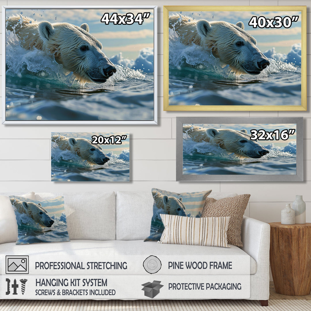 Polar Bear Swimming In Artic Sea - Bear Canvas Wall Art