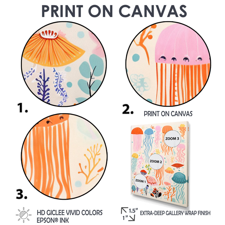 Adorable Jellyfish Retro Illustration - Jellyfish Wall Art Prints