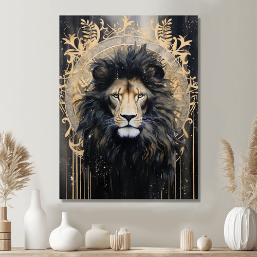Majestic Lion Retro Collage - Lion Framed Canvas Art