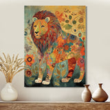 Flowerful Boho Lion Retro Illustration - Lion Living Room Wall Art