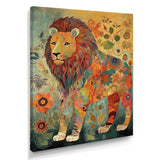 Flowerful Boho Lion Retro Illustration - Lion Living Room Wall Art