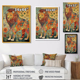 Flowerful Boho Lion Retro Illustration - Lion Living Room Wall Art