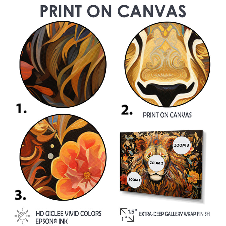 Gorgeous Lion Flower Boho Portrait - Lion Wall Decor