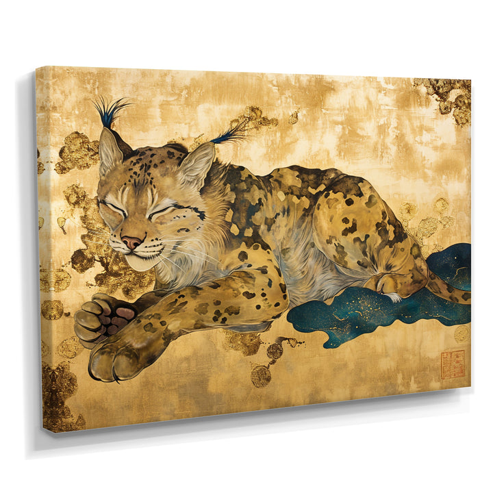 Smiling Lynx Asian Vintage Gold - Brown Leopard Wall Art