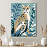 Lynx Portrait Faded Retro Blue Illustration - Brown Cat Wall Art