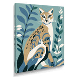 Lynx Portrait Faded Retro Blue Illustration - Brown Cat Wall Art