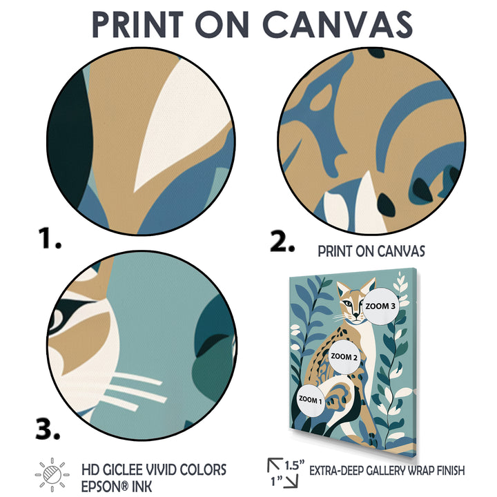 Lynx Portrait Faded Retro Blue Illustration - Brown Cat Wall Art