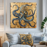 Blue Octopus Asian Vintage Gold - Octopus Large Canvas Wall Art