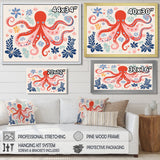 Deep Ocean Red Octopus Retro Illustration - Octopus Bedroom Wall Art
