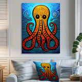 Orange Deep Sea Octopus Retro Abstract - Octopus Canvas Wall Art