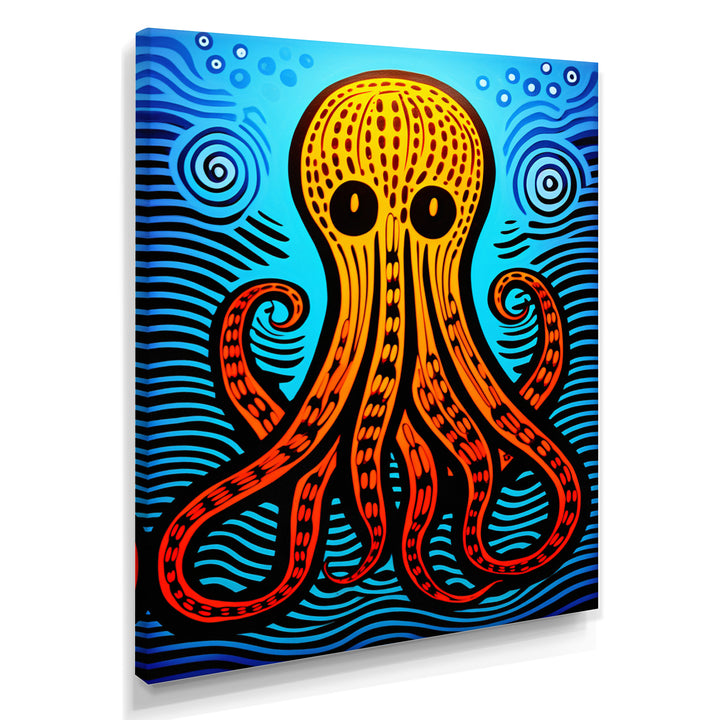 Orange Deep Sea Octopus Retro Abstract - Octopus Canvas Wall Art