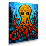 Orange Deep Sea Octopus Retro Abstract - Octopus Canvas Wall Art