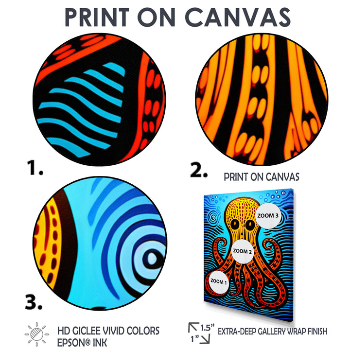 Orange Deep Sea Octopus Retro Abstract - Octopus Canvas Wall Art