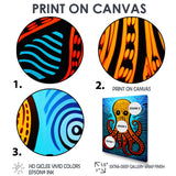 Orange Deep Sea Octopus Retro Abstract - Octopus Canvas Wall Art