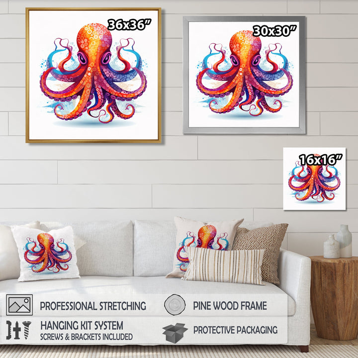 Ravenous Red Octopus Watercolor - Octopus Canvas Wall Art