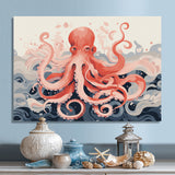 Octopus Queen On The Waves Retro Illustration - Octopus Wall Decor