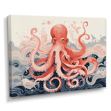 Octopus Queen On The Waves Retro Illustration - Octopus Wall Decor