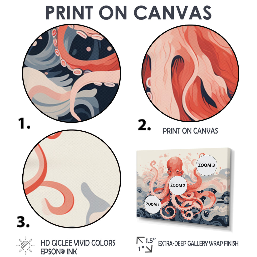 Octopus Queen On The Waves Retro Illustration - Octopus Wall Decor