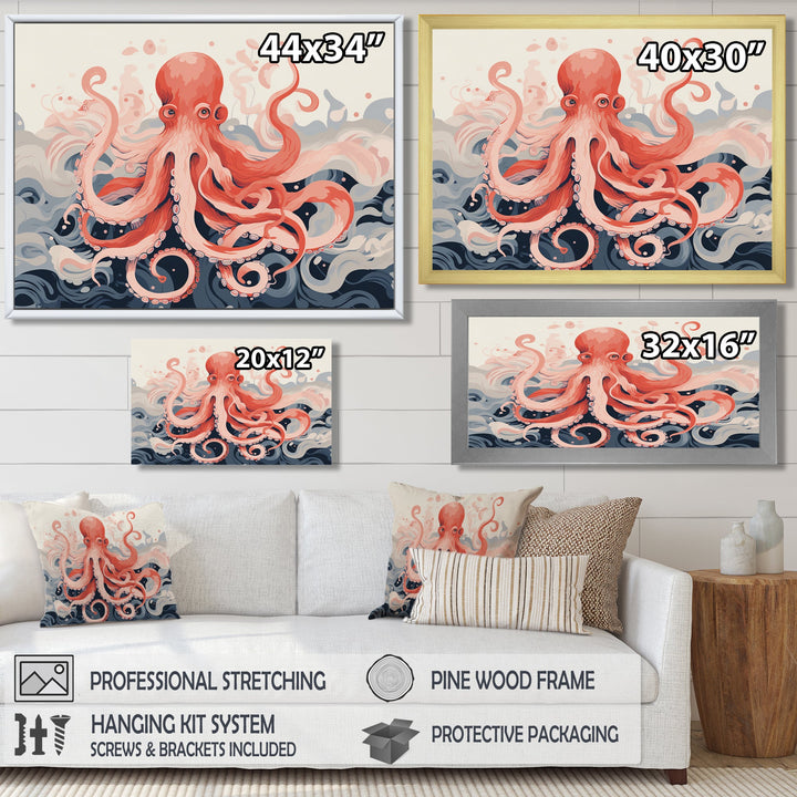 Octopus Queen On The Waves Retro Illustration - Octopus Wall Decor