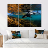 Orca Swimming In Blue Lagoon - 3-Piece Canvas Wall Art
