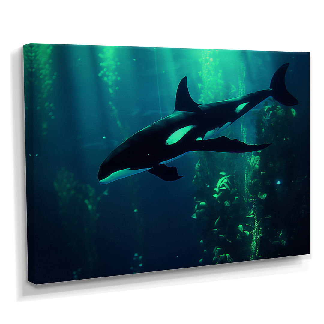 Deep Ocean Orka God Rays - Black Coastal Animal Wall Art