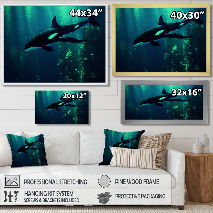 Deep Ocean Orka God Rays - Black Coastal Animal Wall Art