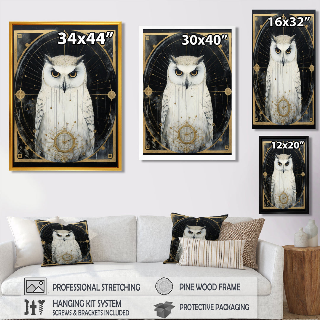 White Owl Wisdom Retro Glam Collage - Owl Living Room Wall Art