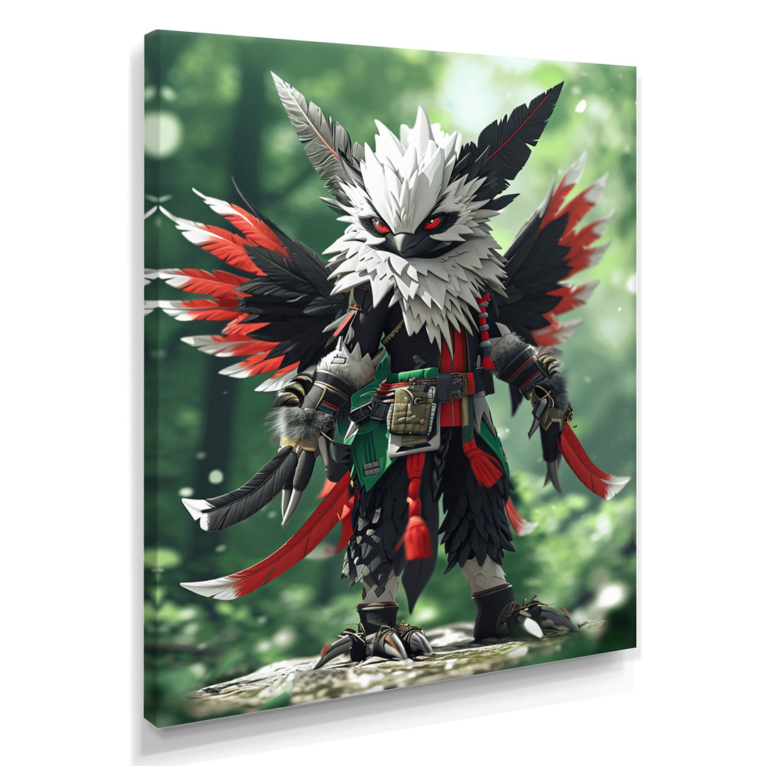 White Owl Feathered Fantasy Warrior - Owl Bedroom Wall Art